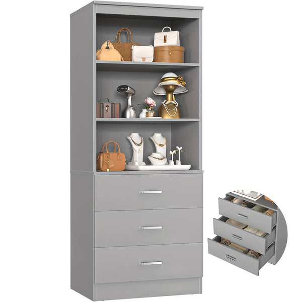 Wardrobe 2pcs Set, Wardrobe Organizer with 3 Drawers, Wooden Storage Tower, Walk-In Closet Or Small Closet, Hanger with Shelves, Modular Wardrobe Organizer, Drawer Wardrobe Organizer And Storage