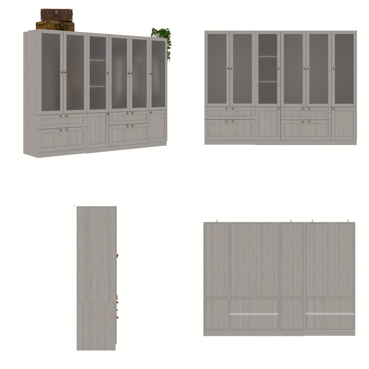 Elegant Armoire Wardrobe Closet With 6 Frosted Glass Doors & 4 Drawers, Wardrobe Closet With Hanging Rods & Shelves, Clothes Storage Cabinet Organizer For Bedroom, Stylish And Modern Design, Warm Grey
