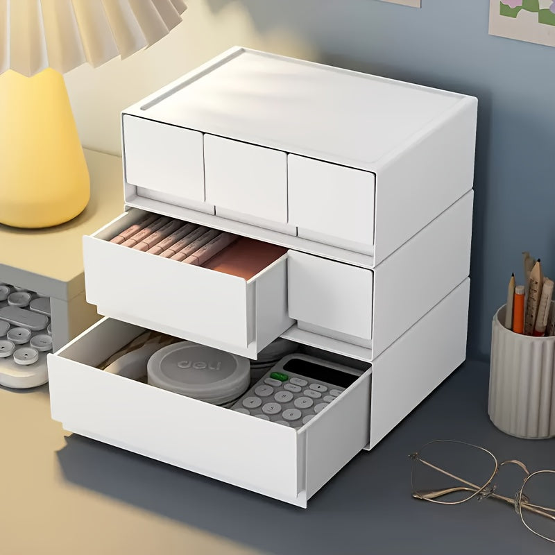 Modern White Multi-Tier Sliding Storage Cabinet with Smooth Sliding Drawers - Heavy-Duty Plastic Organizer with Black Legs & White Drawers for Home Office, Bedroom, Bathroom - Space-Saving Organizer with Top Shelf & Spacious Drawers - Durable Plastic Cons
