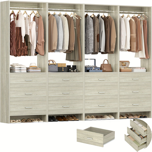 Aheaplus Closet System WithDrawers, Closet Organizer, Wood Closet Organizer System, Walk-in Closet Or Small Closets Wardrobe, Clothes Rack With Hanging Rods