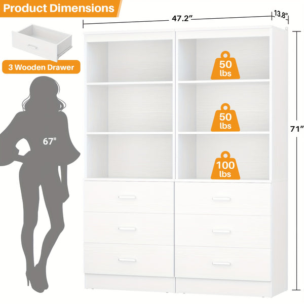Wardrobe 2pcs Set, Wardrobe Organizer with 3 Drawers, Wooden Storage Tower, Walk-In Closet Or Small Closet, Hanger with Shelves, Modular Wardrobe Organizer, Drawer Wardrobe Organizer And Storage