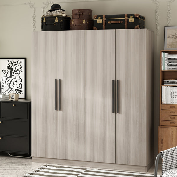 Spacious 4-Door White Wardrobe Armoire Closet - Freestanding Organizer with Storage Shelves & Hanging Rod, Durable MDF Wood, Water-Resistant, Easy Assembly, Modern Design for Bedroom Storage (63\