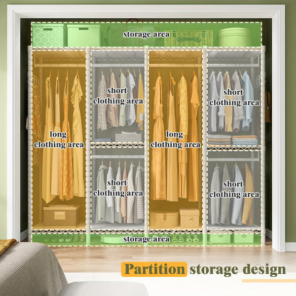 Closet Organizers And Storage, Walk-in Closet Wardrobe With 3 Hanging Rods, Garment Rack, Clothing Rack Heavy Duty Clothing Racks For Hanging Clothes 910LBS, Metal Garment Rack Heavy Duty Freestanding Wardrobe, 75\