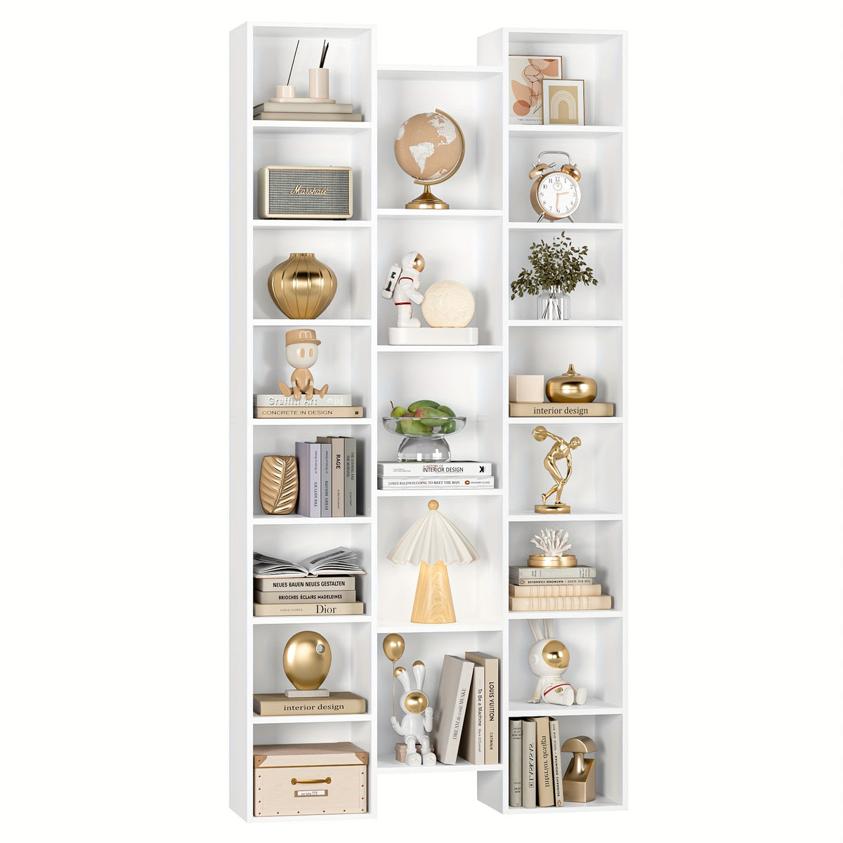 FULTRU 21 Cube Bookcases With Adjustable Shelves, Triple Wide Cube Bookshelf CD DVD Display Storage Rack, White