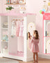 Pink Modern Kids Dress-Up Closet with Dual Mirrors, Jewelry Storage & Crown Top - Sturdy MDF Organizer with Hanging Rod, Shelves & Shoe Storage for Teen Girls Bedroom, 34.6\