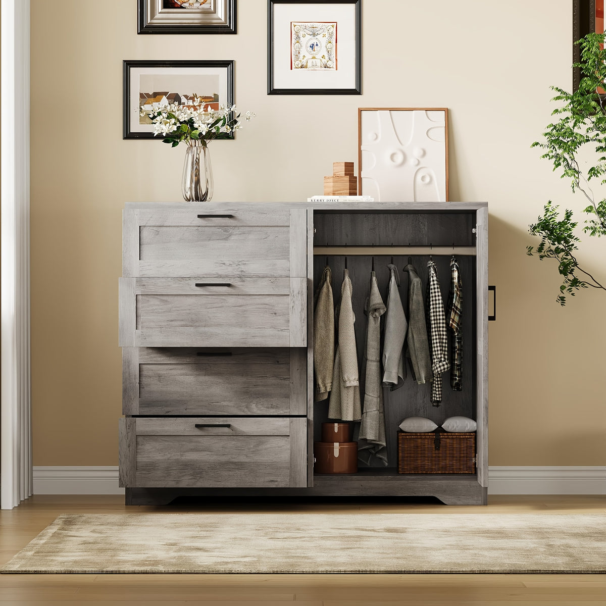43.3'' H Armoire Wardrobe Closet with 4 Drawers And 2 Doors