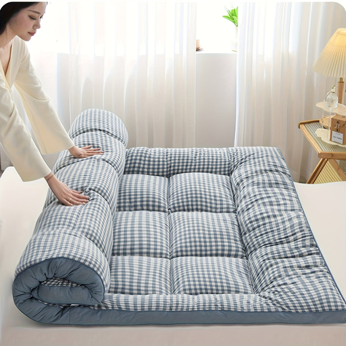 Roll Up Thin Mattress, 1000gsm, Soft, Foldable & Breathable, Thin Tatami Mat Sleeping Pad, Sleeping Pad for Floor, Guest, Bed, Sofa, Roll Up Camping Mattress