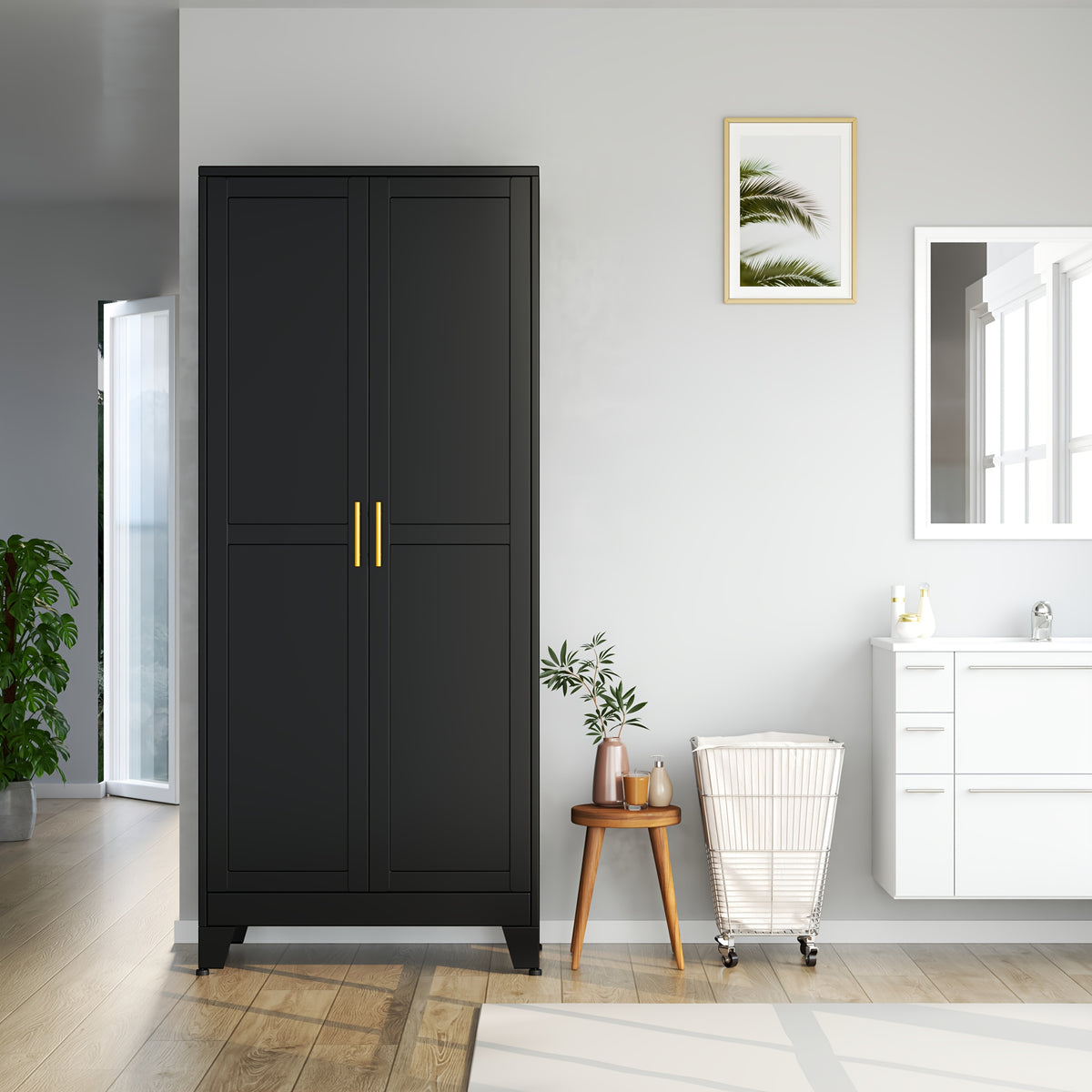 Mxa Pantry Cabinet with Adjustable Shelves, Two Doors Kitchen Metal Storage Cabinet with Golden Handle, Kitchen Pantry Cabinets Storage with Storage Space for Living Room, Bedroom, Kitchen, Dining Room and Home Office, Kitchen Pantry Cabinet, Kitchen Pant