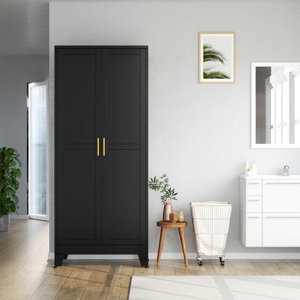 Mxa Pantry Cabinet with Adjustable Shelves, Two Doors Kitchen Metal Storage Cabinet with Golden Handle, Kitchen Pantry Cabinets Storage with Storage Space for Living Room, Bedroom, Kitchen, Dining Room and Home Office, Kitchen Pantry Cabinet, Kitchen Pant