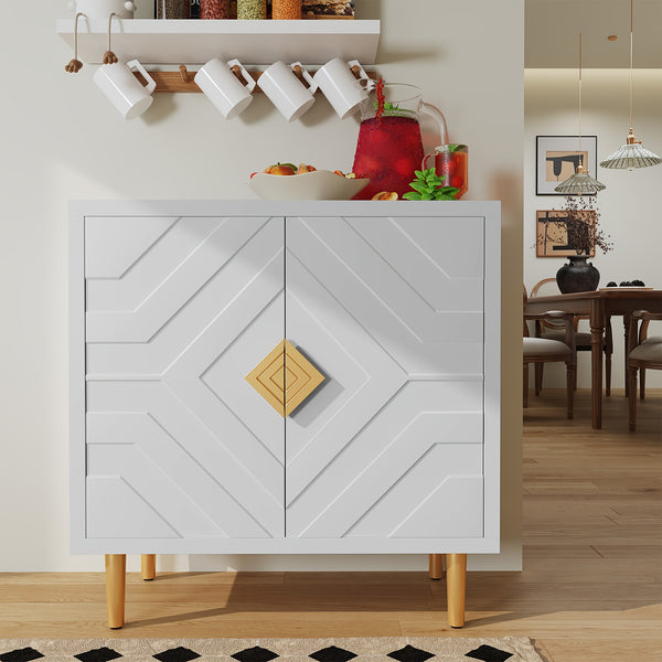 Sideboard Storage Cabinet With 2 Doors, Accent Cabinet With Decorative Embossed Pattern Doors, Sideboard Buffet Cabinet For Living Room, Kitchen, Dining Room, Hallway