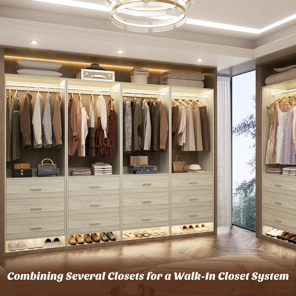 Aheaplus Closet System WithDrawers, Closet Organizer, Wood Closet Organizer System, Walk-in Closet Or Small Closets Wardrobe, Clothes Rack With Hanging Rods