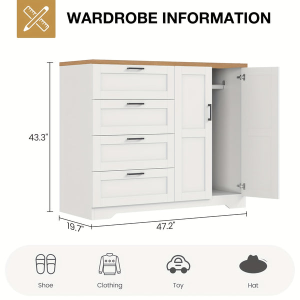 43.3'' H Armoire Wardrobe Closet with 4 Drawers And 2 Doors