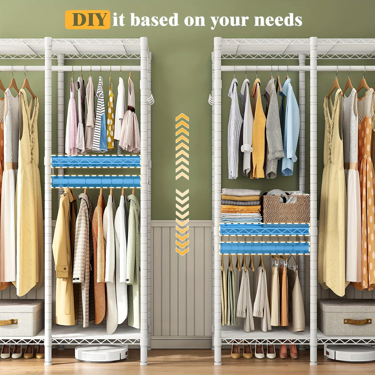 Closet Organizers And Storage, Walk-in Closet Wardrobe With 3 Hanging Rods, Garment Rack, Clothing Rack Heavy Duty Clothing Racks For Hanging Clothes 910LBS, Metal Garment Rack Heavy Duty Freestanding Wardrobe, 75\