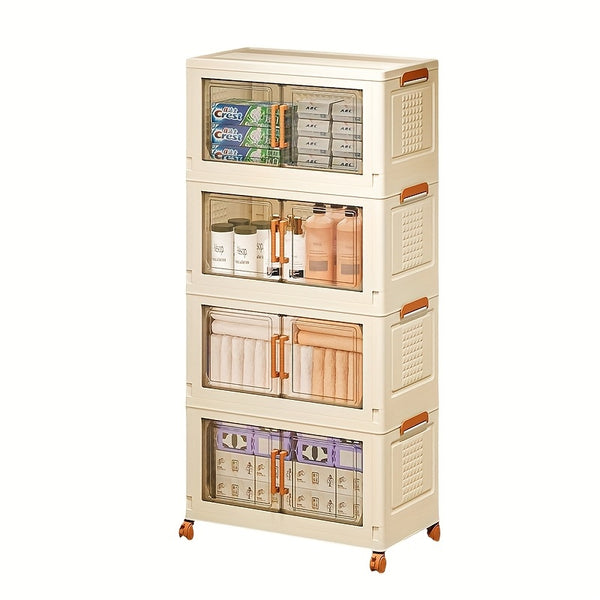 Single-Layer Foldable No-Assembly Storage Cabinet - Large Capacity Wheeled Organizer, Durable Plastic Under-Bed Wardrobe Space Saver for Clothes, Blankets, Toys, Retail Counters, Bedrooms, Dorms & Living Rooms, Plastic Storage Box With Door, Plastic Stora