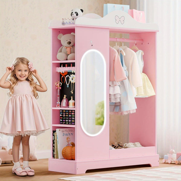 TOLEAD Princess Dressing Wardrobe with Jewelry Organizer - Pink Wooden Closet for Girls, 27\