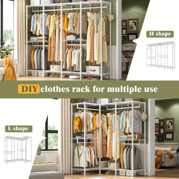 Closet Organizers And Storage, Walk-in Closet Wardrobe With 3 Hanging Rods, Garment Rack, Clothing Rack Heavy Duty Clothing Racks For Hanging Clothes 910LBS, Metal Garment Rack Heavy Duty Freestanding Wardrobe, 75\