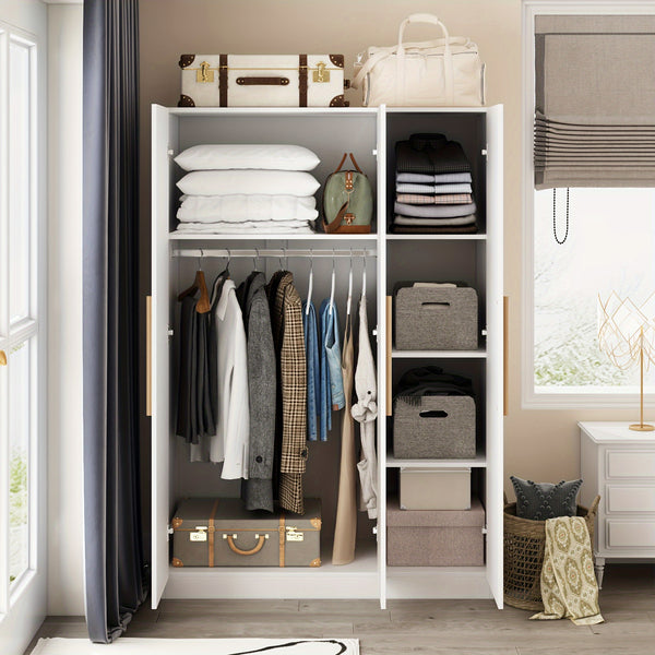 3 Door Large Wardrobe, 4 Folding Storage Area, Hanging Area, Bedroom Storage Wardrobe (70\