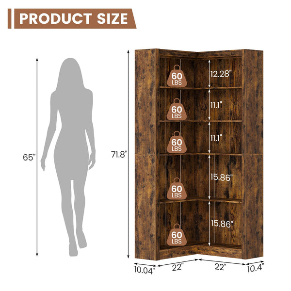 Heavy Duty Corner Bookshelf - Freestanding Storage Shelf with Space-Saving Tiered Design, Sturdy Hardwood Construction, Easy Assembly, Multi-Tier Shelving Unit for Home Office, Living Room, Study - Modern Open Organizer Shelf with -Tip Safety
