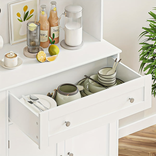 Modern Storage Cabinet GAOMON Modern Tall Cabinet with Doors, Drawers & Microwave Rack | 67.9 Inch Freestanding Food Storage Organizer with Open Storage Space for Living Room, Bedroom, Bathroom, Kitchen, Dining Room (White)