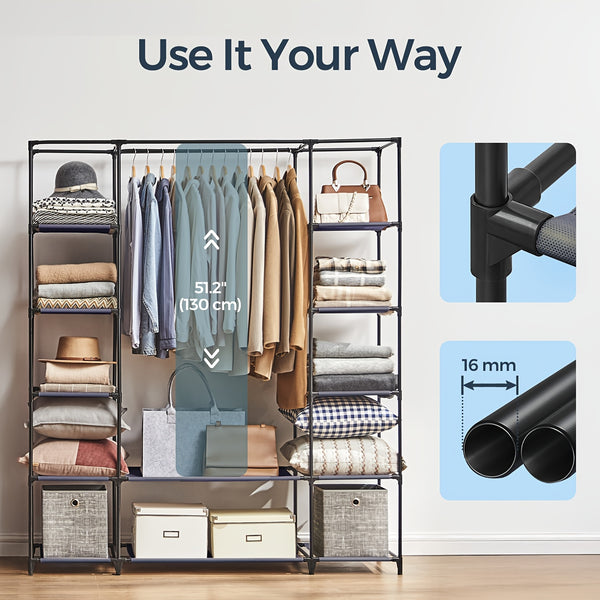 Closet Wardrobe, Portable Closet for Bedroom, Clothes Rail with Non-Woven Fabric Cover, Clothes Storage Organizer, 59 x 17. 7 x 69 Inches, 12 Compartments, Portable Closets