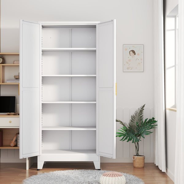Mxa Pantry Cabinet with Adjustable Shelves, Two Doors Kitchen Metal Storage Cabinet with Golden Handle, Kitchen Pantry Cabinets Storage with Storage Space for Living Room, Bedroom, Kitchen, Dining Room and Home Office, Kitchen Pantry Cabinet, Kitchen Pant