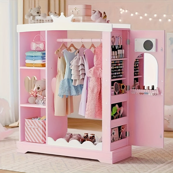 TOLEAD Princess Dressing Wardrobe with Jewelry Organizer - Pink Wooden Closet for Girls, 27\