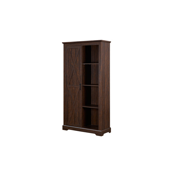 Large Rustic Farmhouse Tall Storage Cabinet with Barn Door - Solid Wood, Adjustable Shelves & X-Design Doors, Gray Wash White Oak Pantry Cupboard, 39.37\