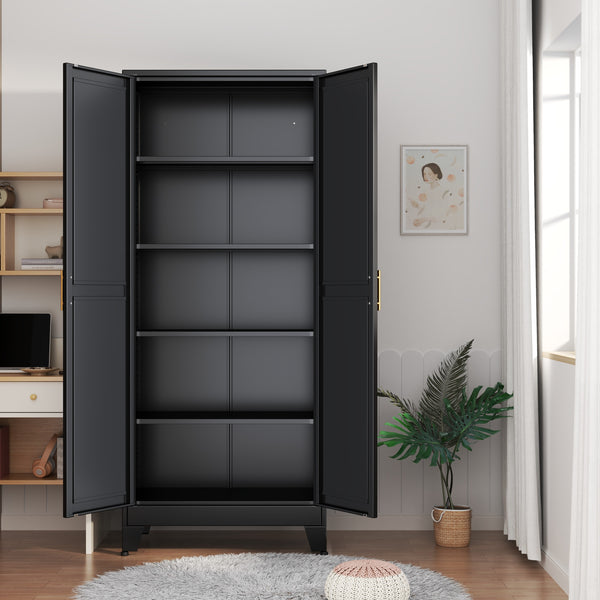 Mxa Pantry Cabinet with Adjustable Shelves, Two Doors Kitchen Metal Storage Cabinet with Golden Handle, Kitchen Pantry Cabinets Storage with Storage Space for Living Room, Bedroom, Kitchen, Dining Room and Home Office, Kitchen Pantry Cabinet, Kitchen Pant
