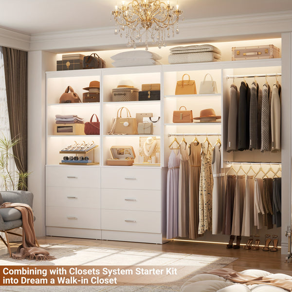 Wardrobe 2pcs Set, Wardrobe Organizer with 3 Drawers, Wooden Storage Tower, Walk-In Closet Or Small Closet, Hanger with Shelves, Modular Wardrobe Organizer, Drawer Wardrobe Organizer And Storage