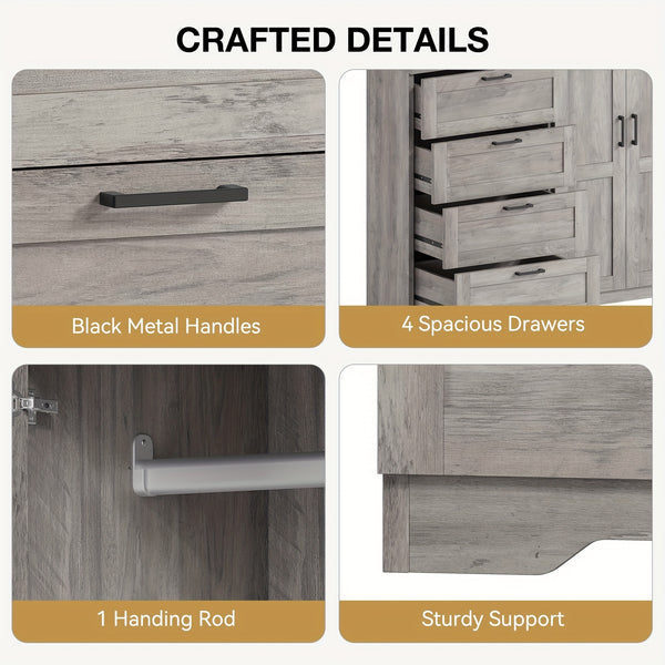 43.3'' H Armoire Wardrobe Closet with 4 Drawers And 2 Doors
