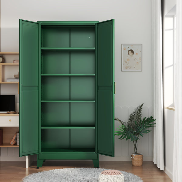 Mxa Pantry Cabinet with Adjustable Shelves, Two Doors Kitchen Metal Storage Cabinet with Golden Handle, Kitchen Pantry Cabinets Storage with Storage Space for Living Room, Bedroom, Kitchen, Dining Room and Home Office, Kitchen Pantry Cabinet, Kitchen Pant