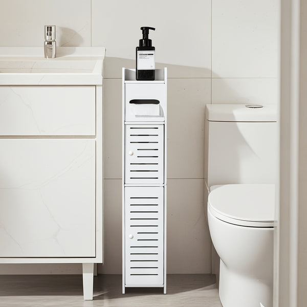 Small Bathroom Storage Cabinet, Slim & Crafed PVC Organizer, Ideal for Tight Spaces, Easy to Assemble & Durable, Multi-purpose Toilet Paper Holder Cabinet for Bathroom, Bedroom & Living Room, Toilet Paper Storage Containers