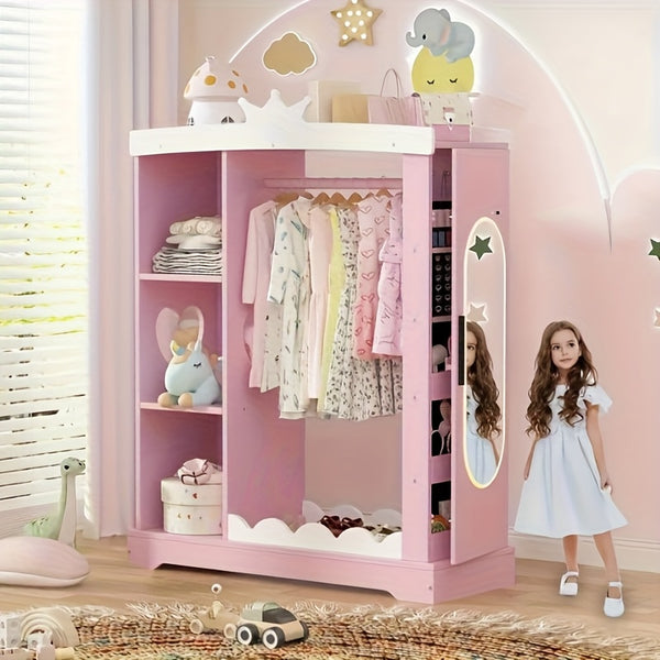TOLEAD Princess Dressing Wardrobe with Jewelry Organizer - Pink Wooden Closet for Girls, 27\