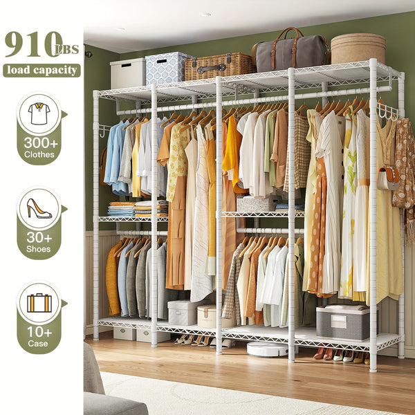Closet Organizers And Storage, Walk-in Closet Wardrobe With 3 Hanging Rods, Garment Rack, Clothing Rack Heavy Duty Clothing Racks For Hanging Clothes 910LBS, Metal Garment Rack Heavy Duty Freestanding Wardrobe, 75\