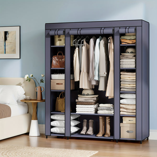 Closet Wardrobe, Portable Closet for Bedroom, Clothes Rail with Non-Woven Fabric Cover, Clothes Storage Organizer, 59 x 17. 7 x 69 Inches, 12 Compartments, Portable Closets