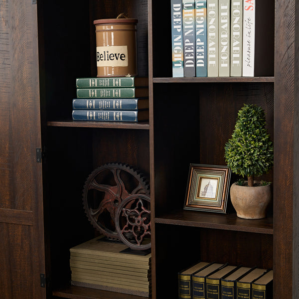 Large Rustic Farmhouse Tall Storage Cabinet with Barn Door - Solid Wood, Adjustable Shelves & X-Design Doors, Gray Wash White Oak Pantry Cupboard, 39.37\