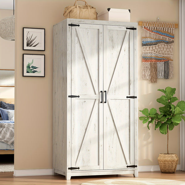 Farmhouse Wardrobe Armoire With 2 Sliding Barn Doors, 71'' Tall Storage Cabinet With Shelf & Hanging Rod, Versatile Cabinet Organizer