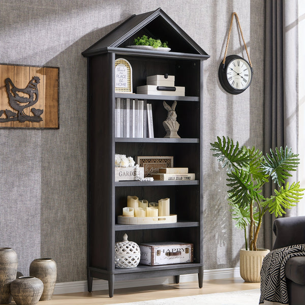 Modern Geometric Bookshelf Modern Geometric 75.9-Inch Tall Slanted Arch Bookshelf | Adjustable Shelves, Triangular Top Wooden Bookcase with Open Display Shelf - Suitable for Living Room